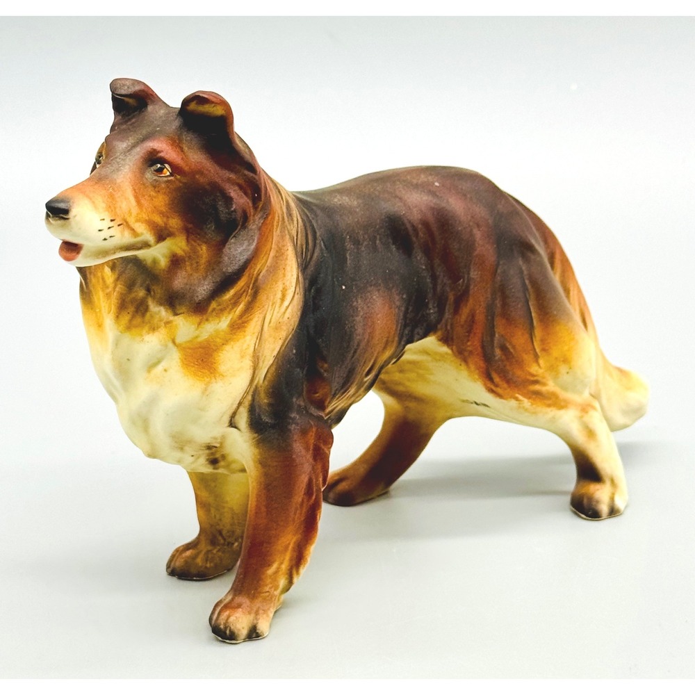 Collie Rough Coat Mother and Puppy Set Dog Figurine Brown Ceramic Japan - Picture 2 of 16